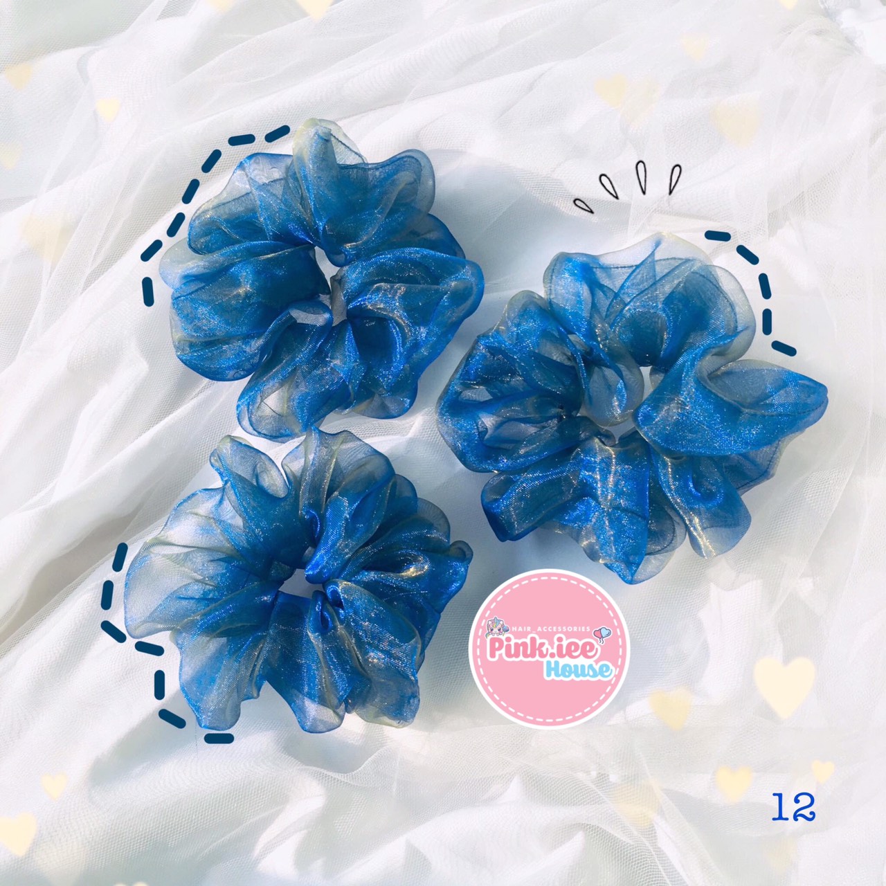 [HCM]SCRUNCHIES VON XANH DƯƠNG ÁNH VÀNG - CỘT TÓC HOTTREND