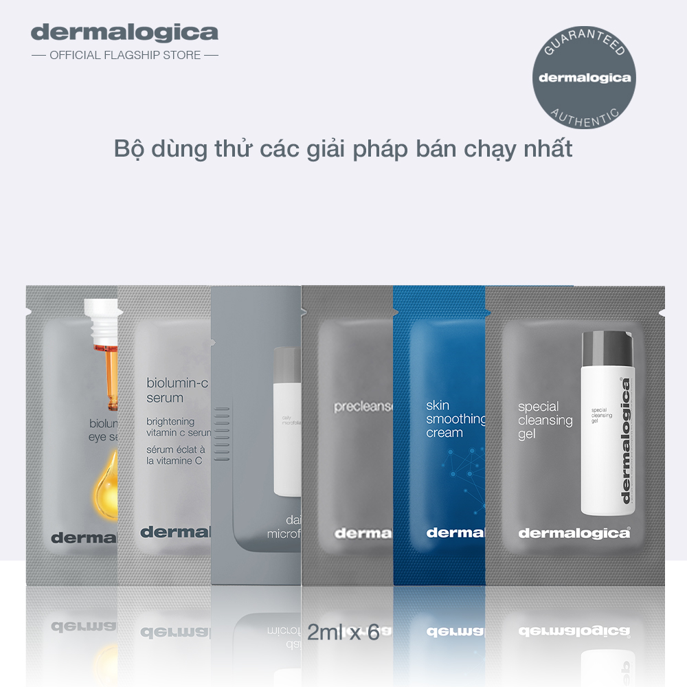 [Hàng tặng không bán] Bộ kit bán chạy nhất Dermalogica (BioLumin-C Eye Serum sample, BioLumin-C Serum sample, Daily Microfoliant sample, Pre Cleanse sample, Skin Smoothing Cream, Special Cleansing Gel sample)