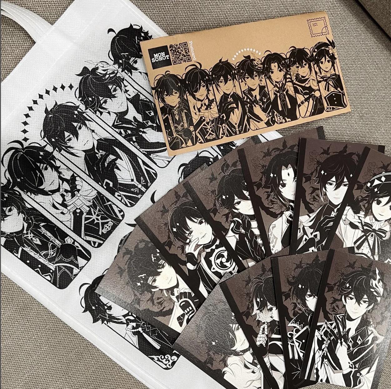 Postcard Genshin Impact kèm túi vải không dệt