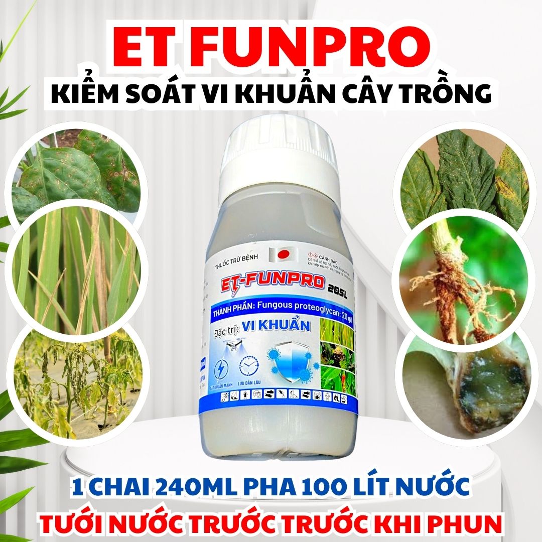 ET-FunPro 20SL – Hỗ Trợ Héo Xanh, Thối Nhũn, Thối Gốc, Bạc Lá, Đốm Lá Vi Khuẩn Trên Dưa Hấu – Dưa Leo – Khổ Qua – Húng Quế – Cải Ngọt – Cải Xanh – Đậu Phộng – Ớt