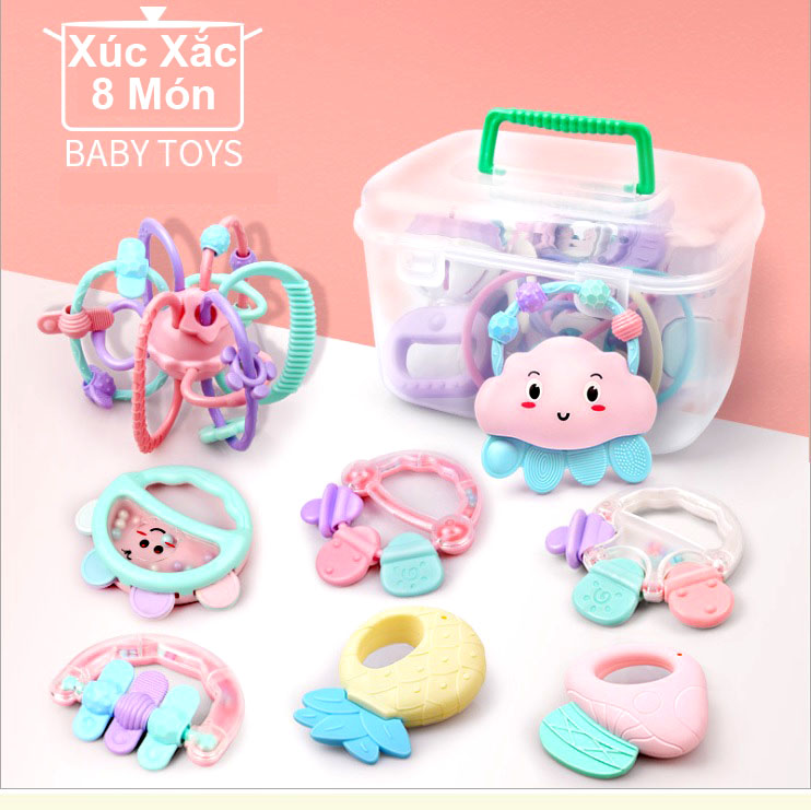 Hộp xúc xắc cao cấp cầm tay cho bé 08 món tiệt trùng được