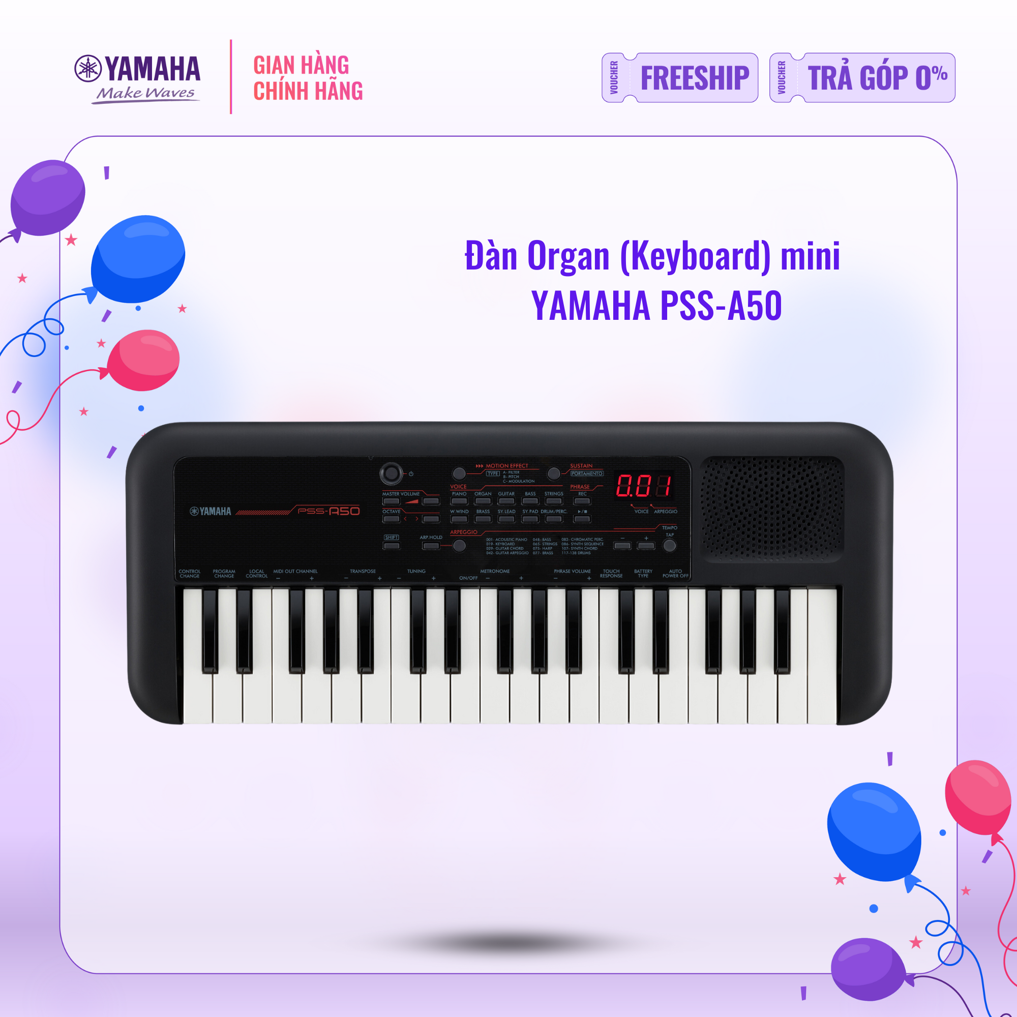 Đàn Organ điện tử mini YAMAHA PSS-A50 - Thiết kế nhỏ gọn, phím bấm mini, với 138 loại Arpeggio khác nhau, bảo hành chính hãng 12 tháng