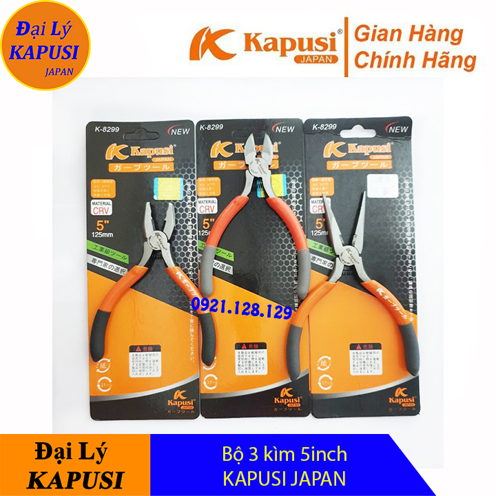 Kìm nhọn, kìm cắt, kìm điện mini bộ 3 kìm 5inch kapusi japan