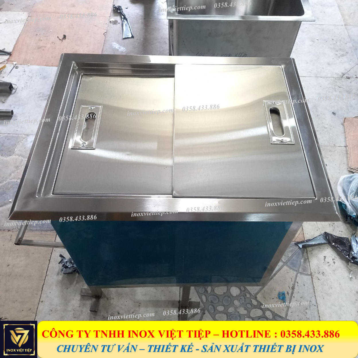 Thùng đá inox âm bàn 50x40x40 inox 304
