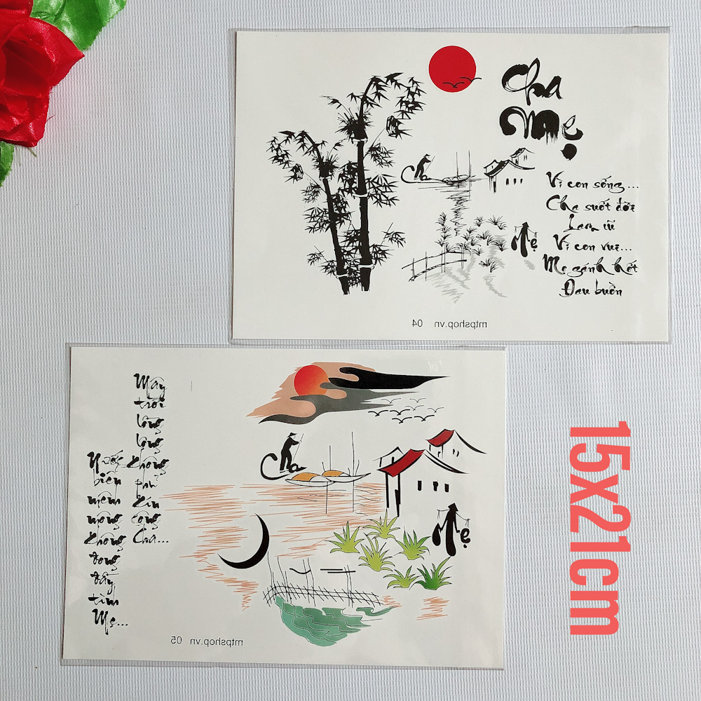 [HCM]COMBO 2 TẤM HÌNH XĂM DÁN TATTOO 15X21CM CHA MẸ VÀ CÂU TỤC NGỮ THƯ PHÁP (Tặng ngay 1 tấm đồng size khi mua 2 combo)