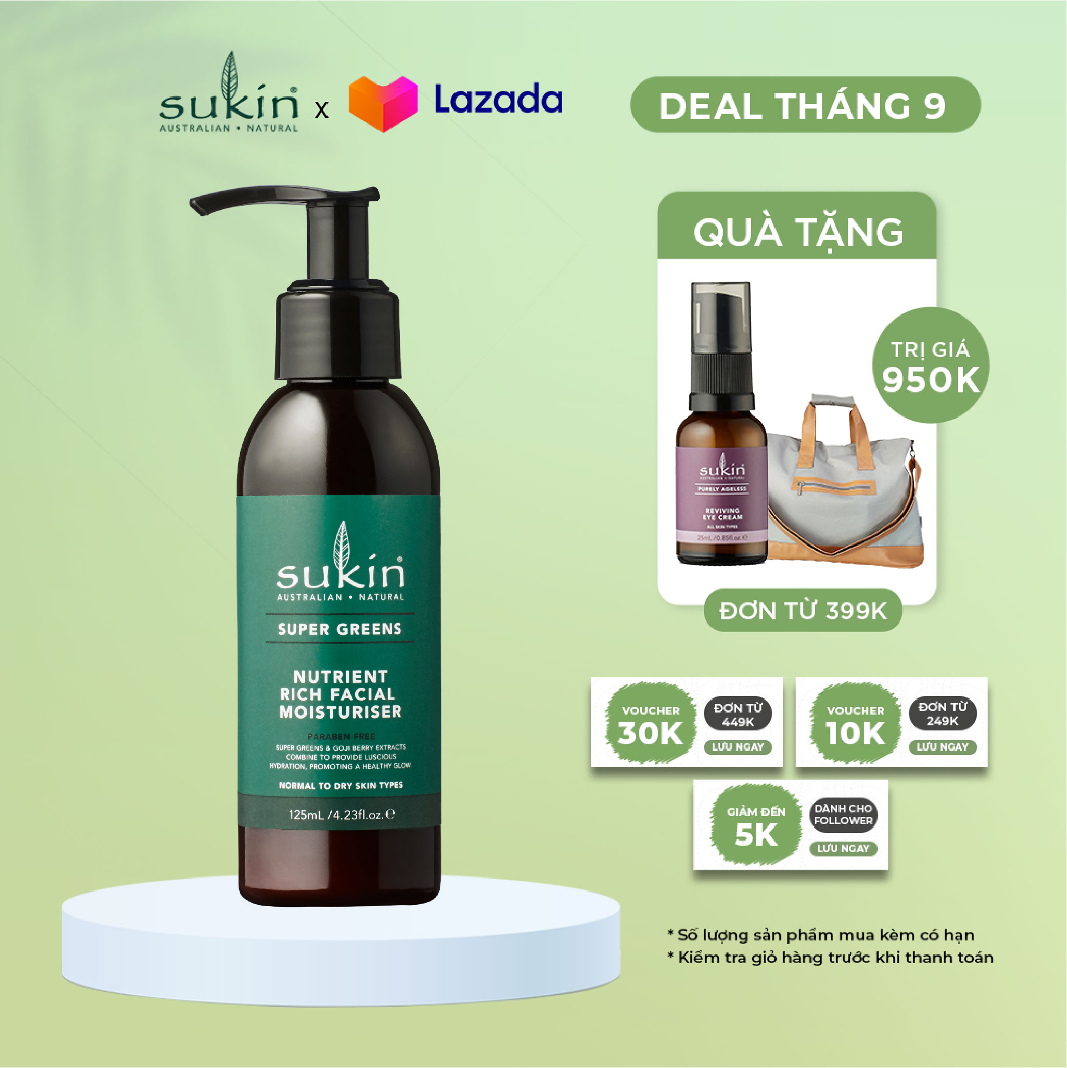 Kem Dưỡng Ẩm Làm Sáng Da Sukin Super Greens Nutrient Rich Facial Moisturiser 125ml (HSD: 21/08/2024)