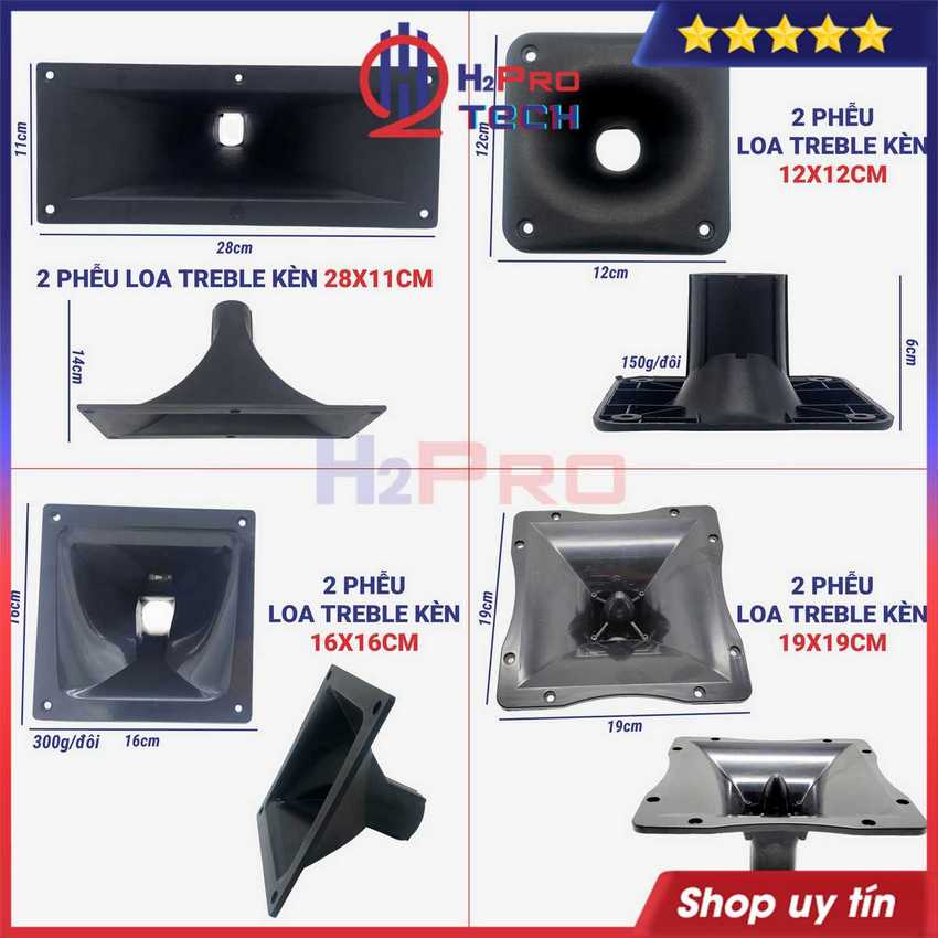 2 Phễu Loa Treble Kèn 250, 350, 450, 550 Cao Cấp ( Giá 2 Cái ), Nhựa Dàn Dặn Cỡ 28X11, 12X12, 16X16, 19X19 - H2Pro Tech