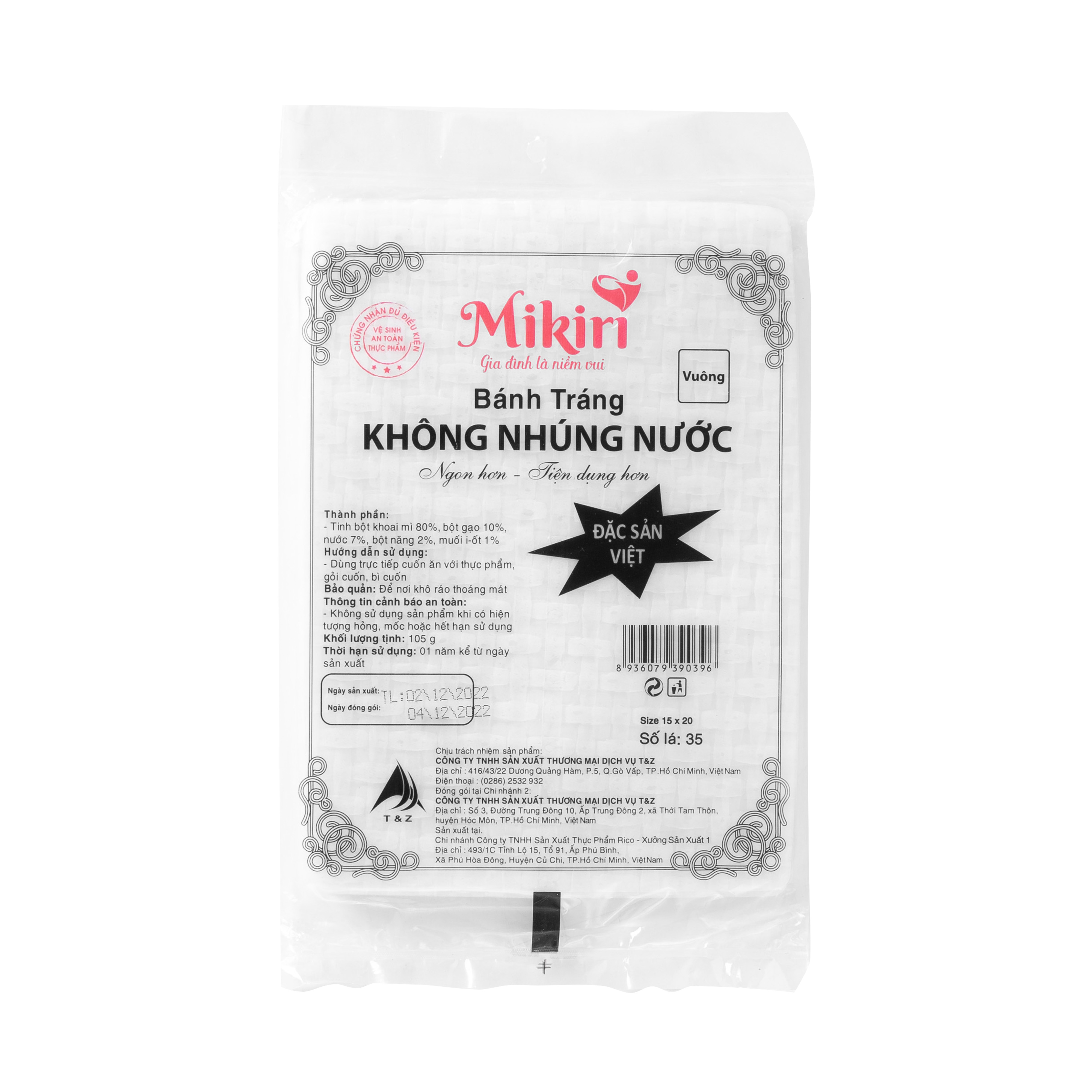 Bánh tráng vuông không nhúng nước Mikiri (1 xâu 12 xấp)