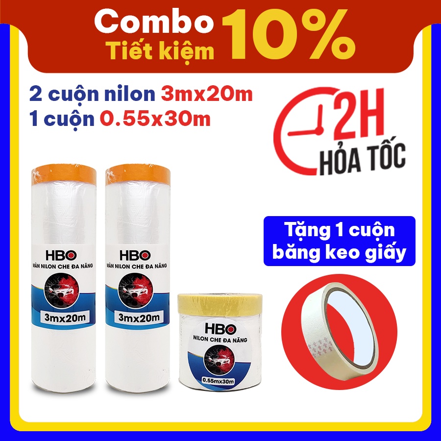 Combo tiết kiệm băng keo nilon che bụi, nilon phủ nội thất, nilon che sơn + Tặng kèm băng keo giấy
