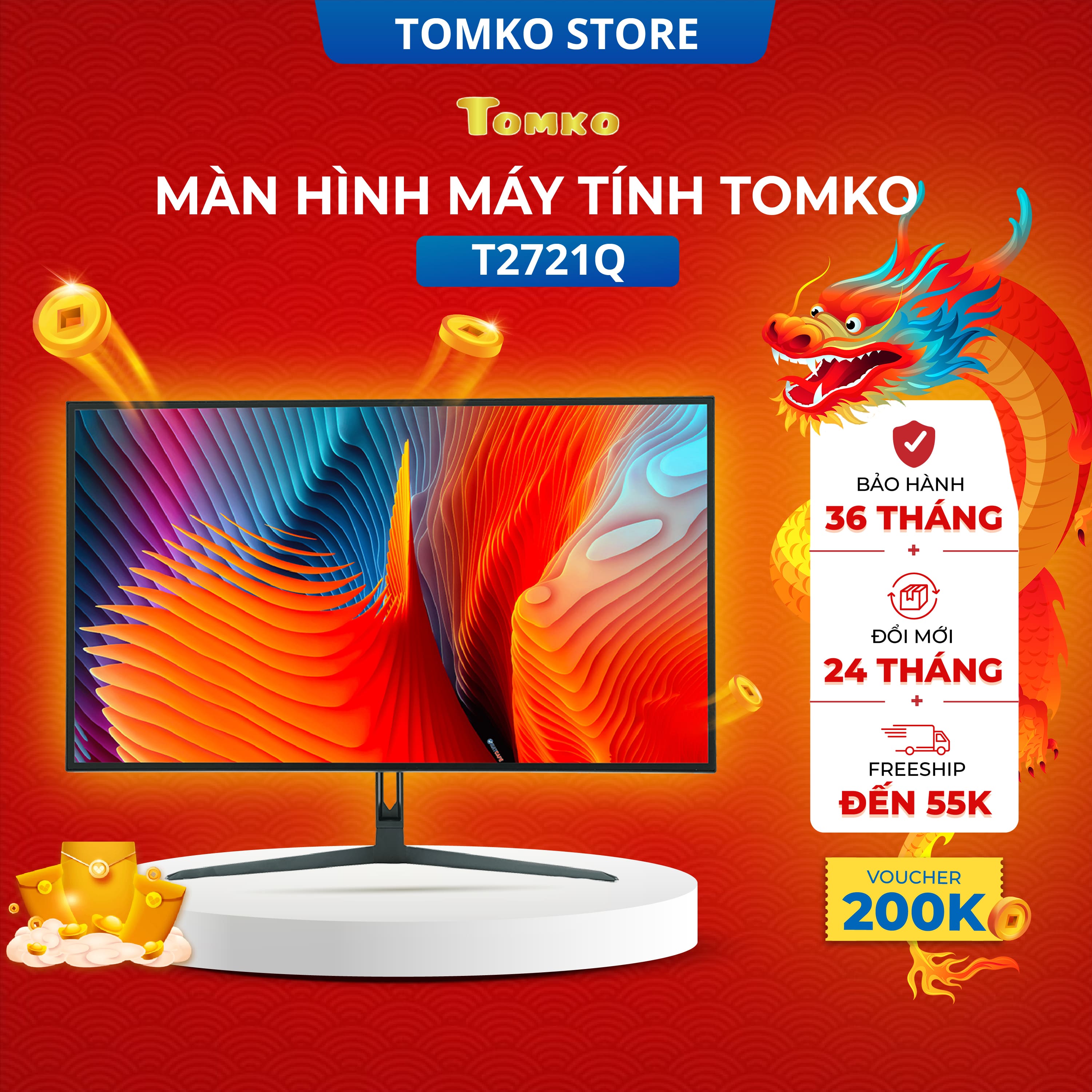 Màn hình máy tính 27 inch tomko t2721q 2k ips 75 hz full viền màn hình pc, màn hình 2k, màn hình giá rẻ, hàng chính bảo hành 36 tháng