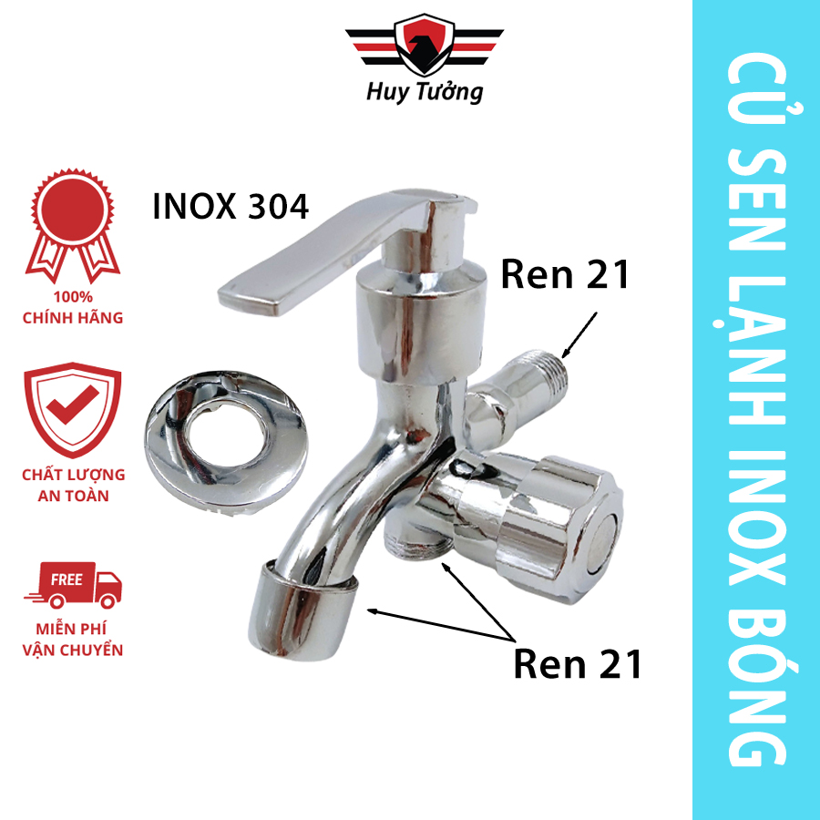 Củ sen nhà tắm inox 304 cao cấp, Củ sen lạnh inox 304 cao cấp ren 21 phổ thông - Huy Tưởng