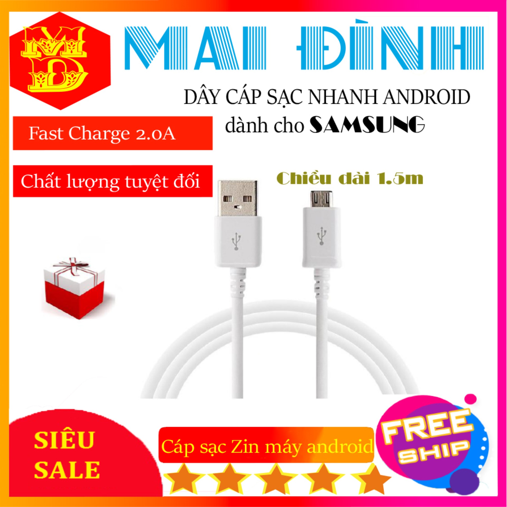 Cáp/sạc anroid Micro Usb Thương Hiệu Mai Đình dành cho samsung zin theo máy dài 1m5 [Hỗ trợ hầu hết các loại điện thoại anroid]