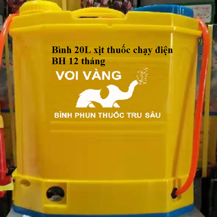 Bình xịt thuốc 20L chạy điện 12V con Voi Vàng, Phun thuốc trừ sâu lúa, phun thuốc hoa màu, phun khử trùng Phun thuốc cây cảnh,