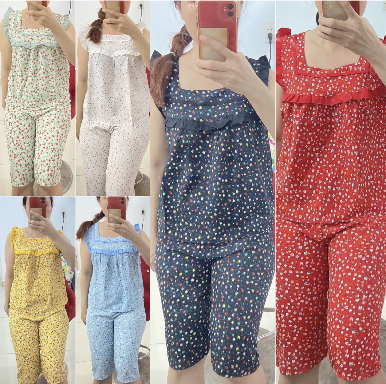 Đồ bộ nữ lửng lụa chất mẫu hoa đẹp từ 61kg đến 70kg