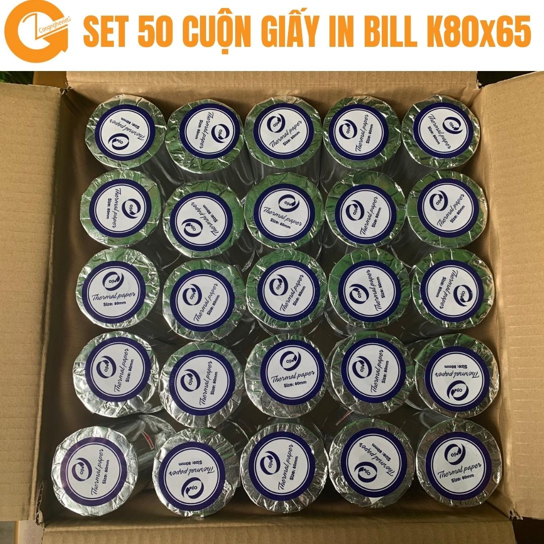 SET 50 cuộn Giấy in nhiệt, in hóa đơn, in bill,in đơn hàng,in phiếu thanh toán k80 x 65