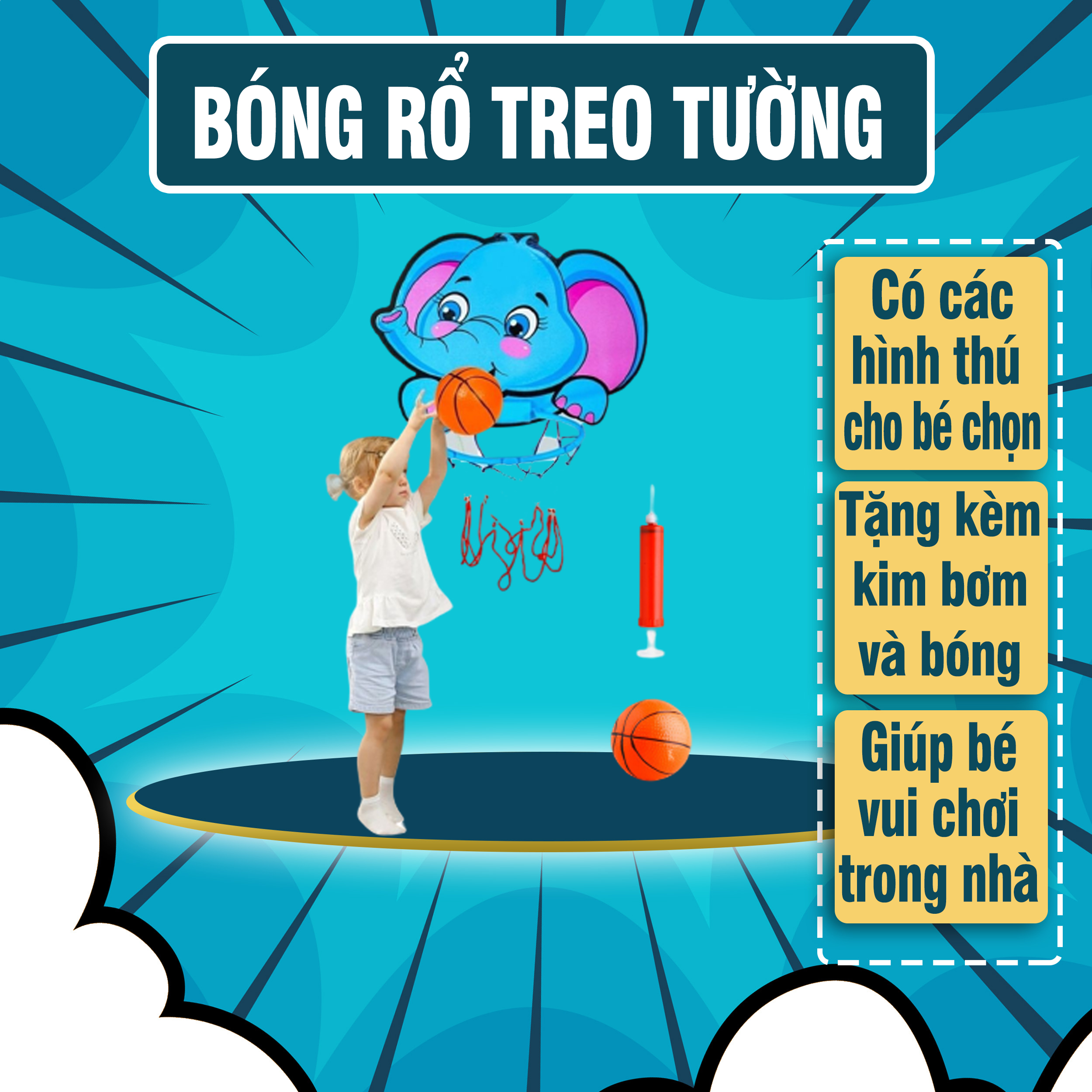 Bóng Rổ Treo Tường Cho Bé - Bộ bóng rổ dán tường mini - Bảng ném bóng rổ gắn tường cho trẻ - Bóng rổ trẻ em, bong ro cho be, Đồ chơi giá rẻ, do choi gia re, bong ro trong nha, bong ro mini - Luna Baby