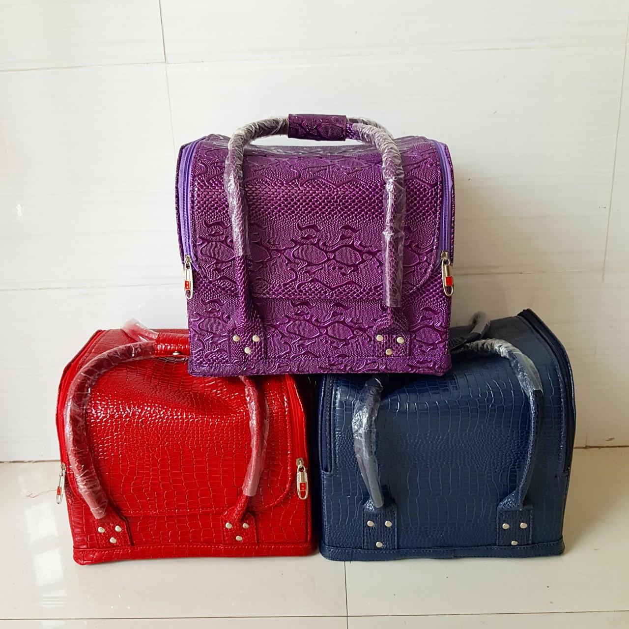Túi cốp đựng mỹ phẩm, cốp trang điểm, nail, mi, đựng máy hơ gel lót nhung bọc inox viền măm, quai đeo chắc chắn mang đi du lịch tiện lợi size 30x23x24 cm