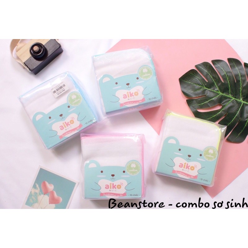 Khăn sữa xuất nhật aiko - set 10khăn 4 lớp