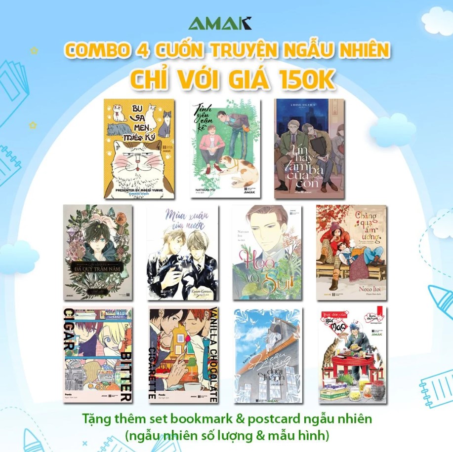 Sách - ngẫu nhiên 4 cuốn boy love 150k - amak books - truyện tranh bl - tặng kèm set bookmark postcard