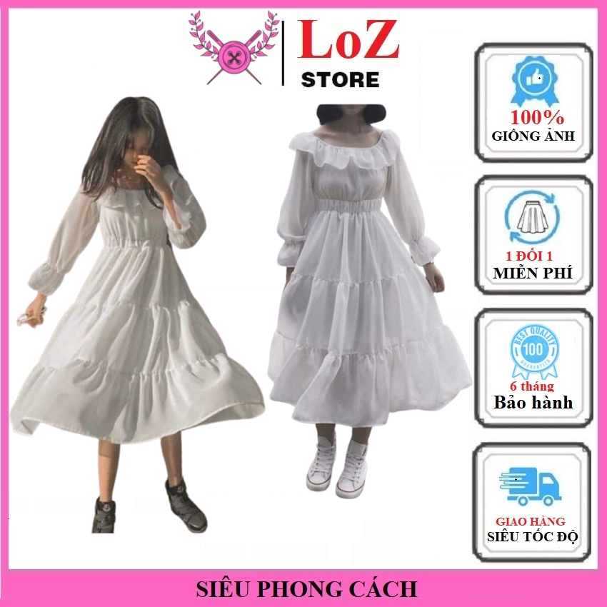 [ SIÊU PHONG CÁCH ] Váy trễ vai nhiều tầng siêu xinh luôn.LOZITAR .{ HÀNG ĐẸP } Vải Lụa cao cấp hai lớp tôn dáng siêu xinh.