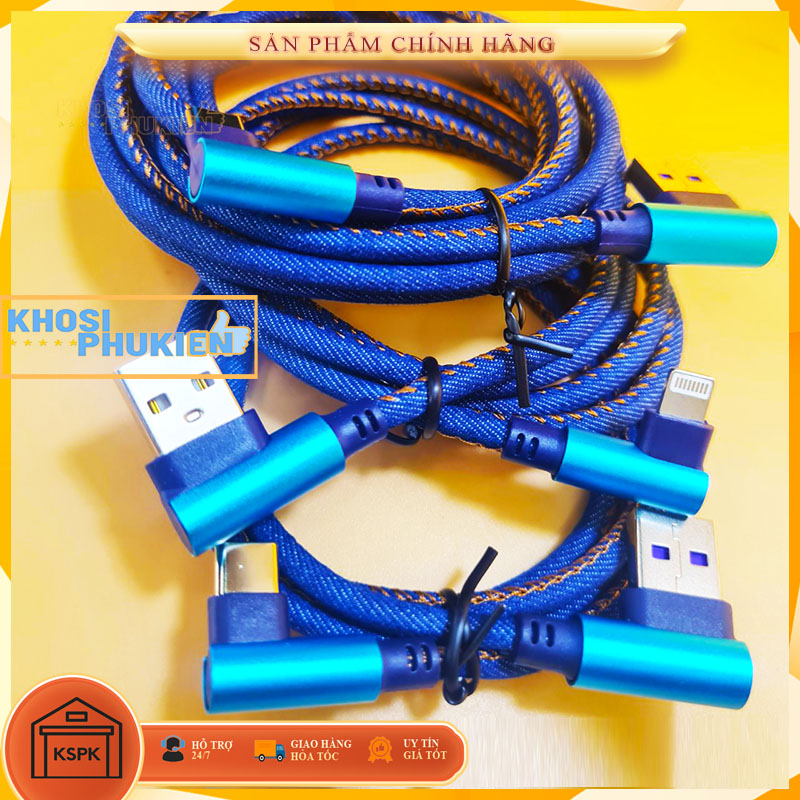 Dây Sạc Nhanh Micro USB, Type-C, Lightning bọc vải jean siêu bền, sang trọng Dây sạc đầu chữ L