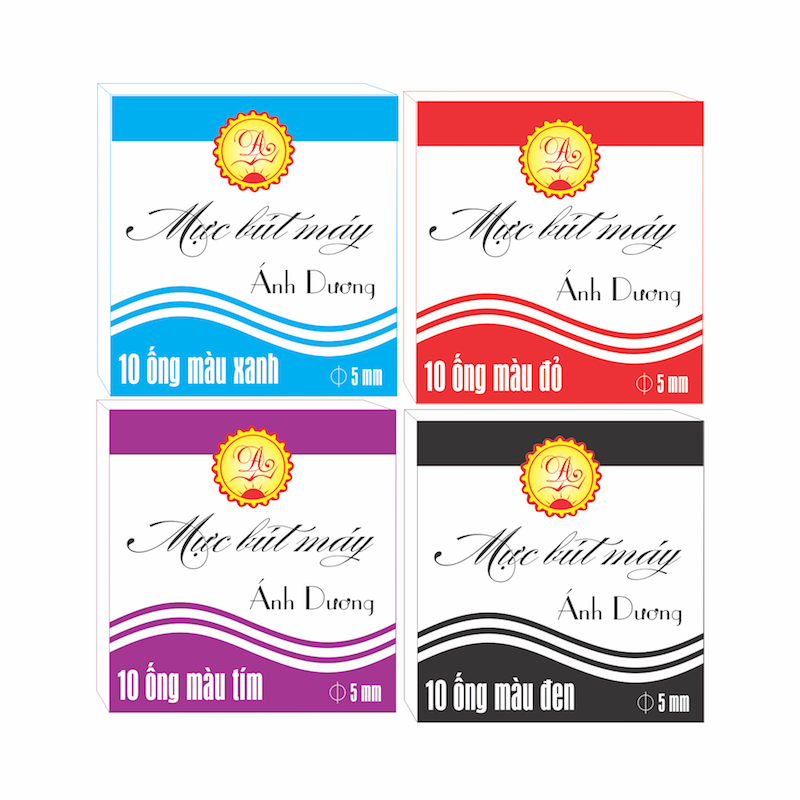 Hộp 10 ống mực bút máy Ánh Dương (đen, xanh, tím, đỏ)