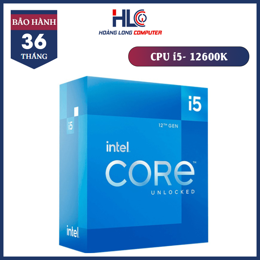 Cpu intel core i5 12600k - 3.7ghz turbo up to 4.9ghz, 10 nhân 16 luồng, 20mb cache, socket 1700, alder lake - bộ vi xử lý máy tính intel core i5 thế hệ 12, i5 12600k full box - bảo hành 36 tháng 1 đổi 1 - hoàng long computer