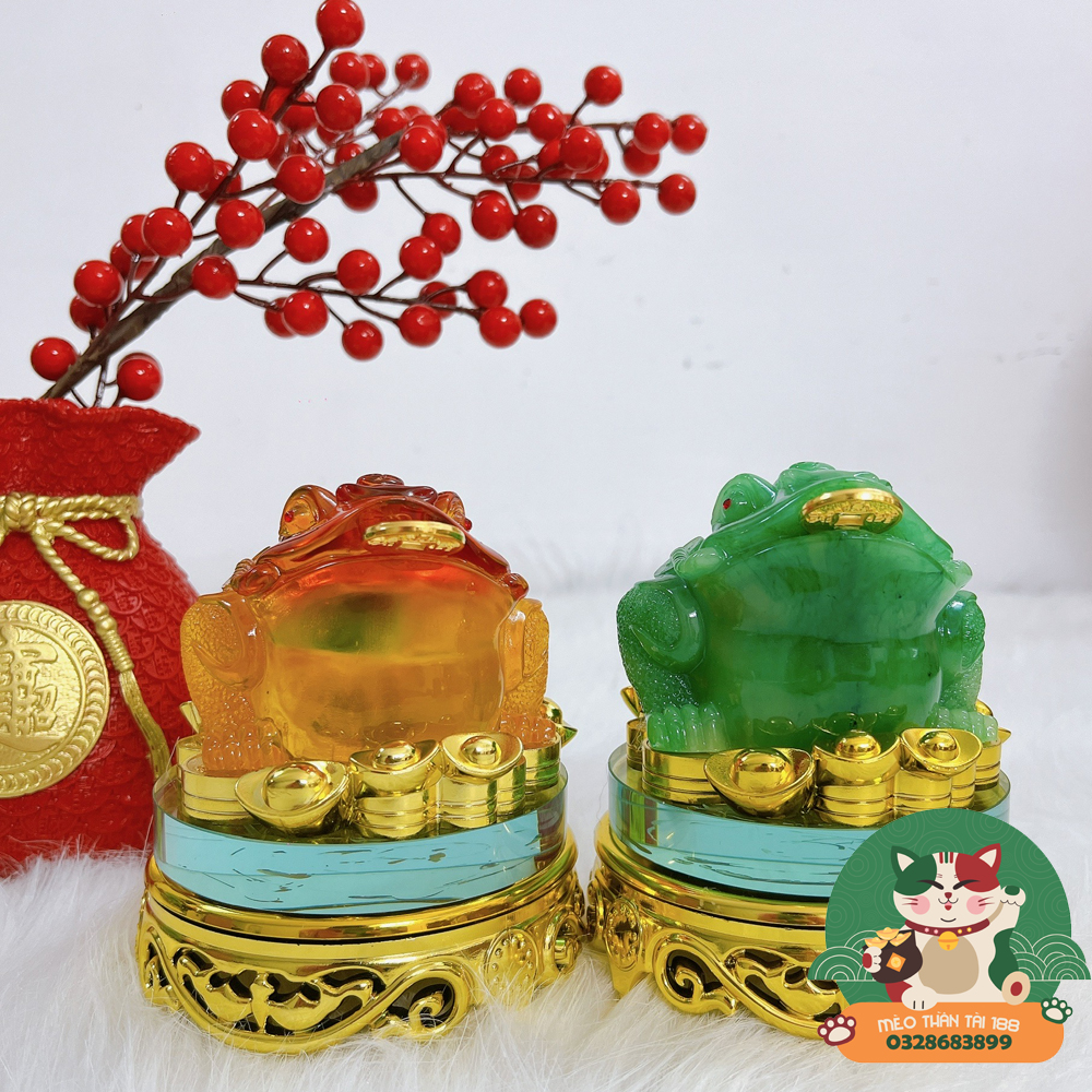 Cóc ngâm tiền vàng phong thủy, thiềm thừ để bàn thần tài, tỳ hưu phong thủy