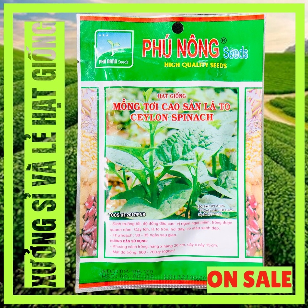 Gói 20GR Hạt Giống Rau mồng tơi Phú Nông, Loại cao sản, sinh trưởng mạnh