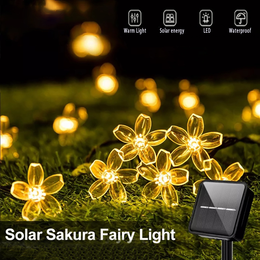 30/50/100 LED Outdoor Solar Light Cherry Blossom Strings Lights Waterproof Flower Garden Christmas Lighting Party Home Decoration