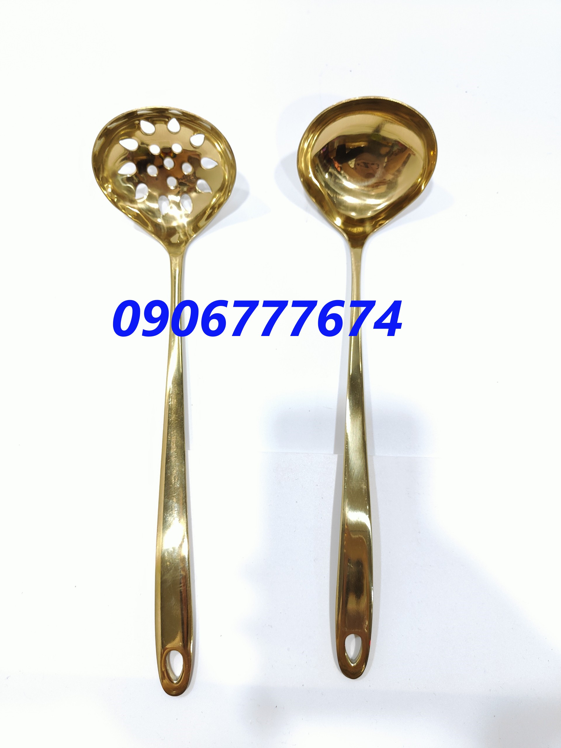 Vá / muôi cao cấp inox 304 màu mạ vàng có lỗ và không lỗ