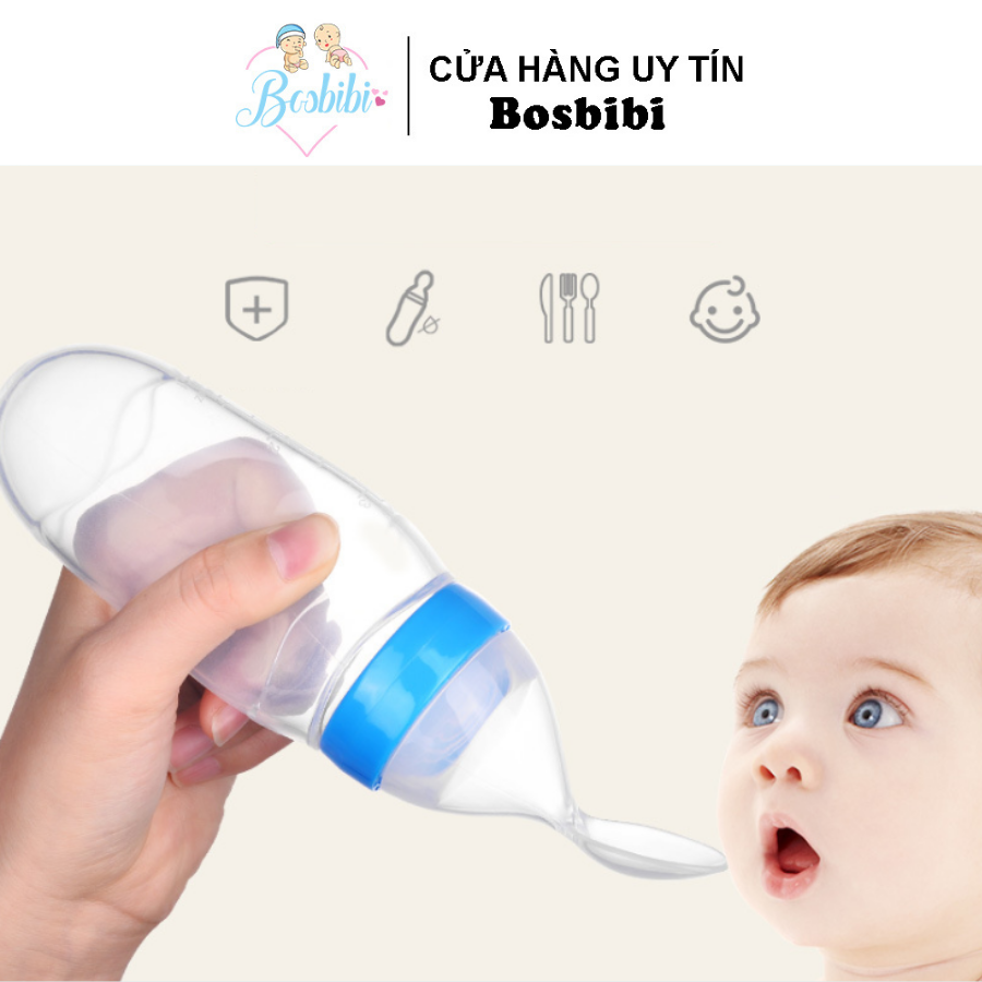 Bình ăn dặm silicon siêu mềm có thìa cho bé ăn tiện lợi