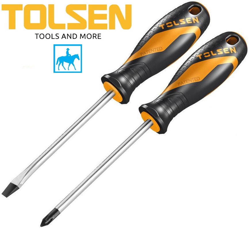 Bộ 2 tua vít đầu dẹp và bake ph2 6.5 dài 210mm thép cr-v tolsen 20182