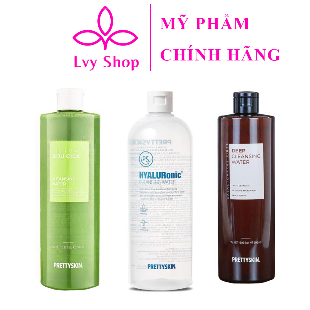 Nước tẩy trang Pretty Skin Cleansing Water 500ml Hàn Quốc Lvy Shop cấp ẩm dưỡng trắng da cho da dầu mụn