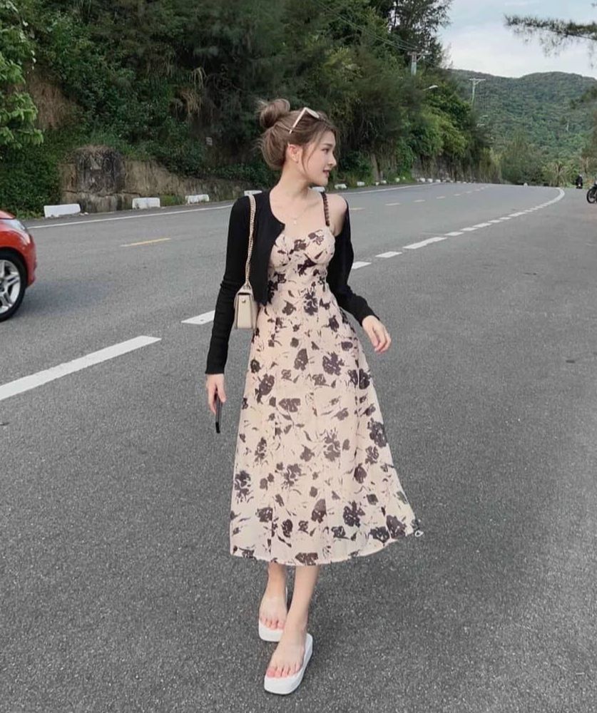 [Mẫu Mới]Set đầm xòe kèm áo khoác hình dáng hoa sang trọng quý phái thời trang HARI