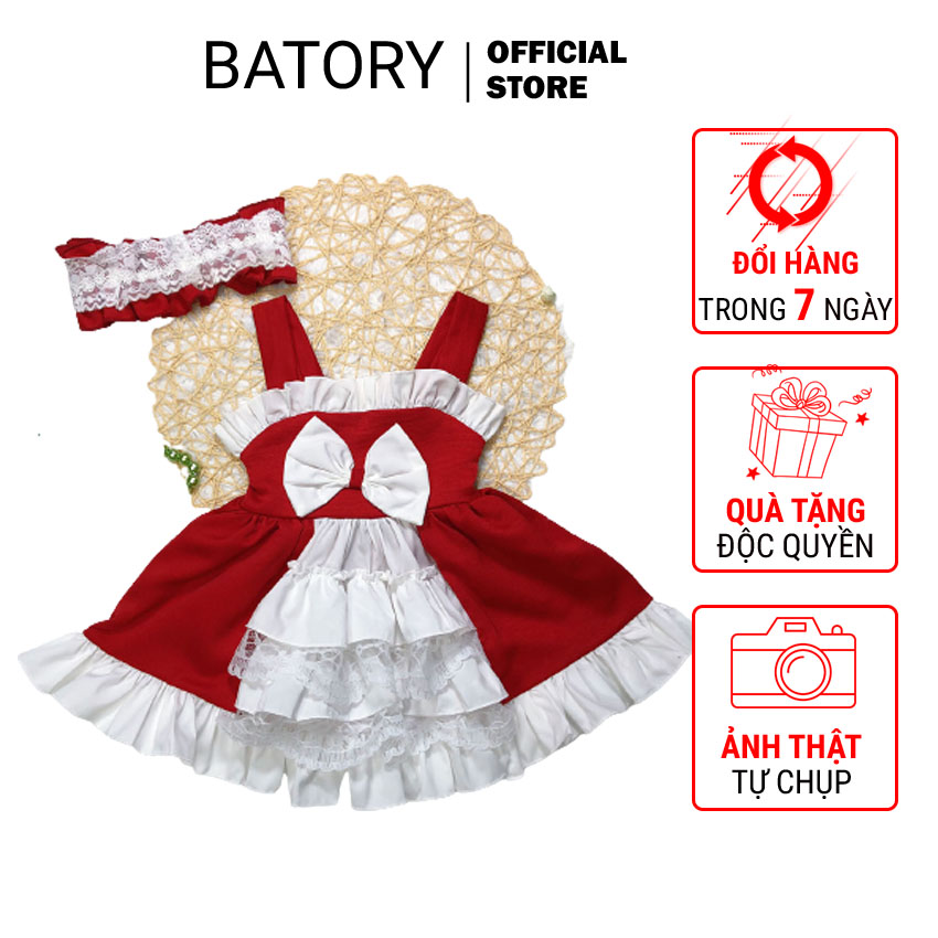 Đầm cho bé gái 2 dây Lollita đỏ nơ trắng dáng xòe xinh xắn Thích hợp đi chơi tiệc Quà tặng đầy tháng thôi nôi sinh nhật Batory Store