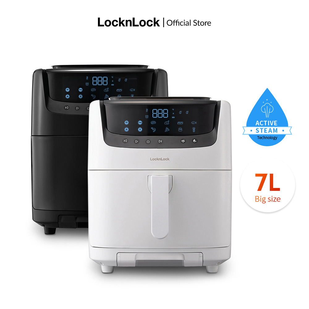 Trả góp 0 Nồi chiên không dầu kèm hấp 2in1 Lock&Lock 7L EJF881 Màu Đen/Trắng 8 chế độ nấu Làm sạch hơi nước Bảo hành 2 năm