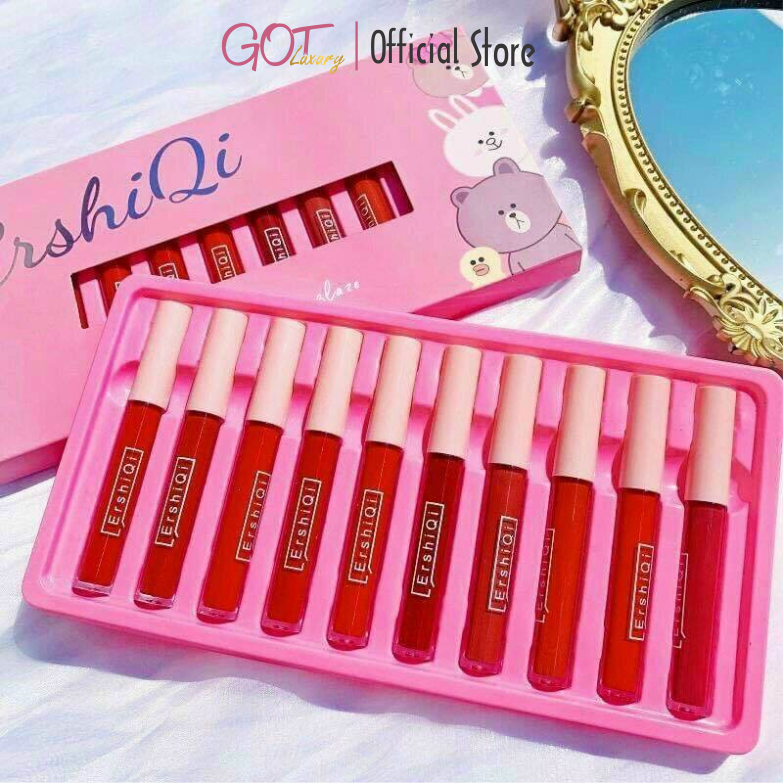 Set Son kem lì 10 Cây ErshiQi velvet Lâu Trôi-set son môi siêu mịn mướt môi không khô môi-son kem lì nhiều màu sắc siêu đẹp sale giá rẻ