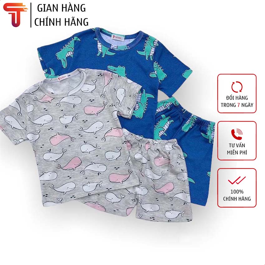 TANOSA Bộ quần áo cộc tay in hình cá voi, khủng long vải bozip cho bé từ 8-20kg