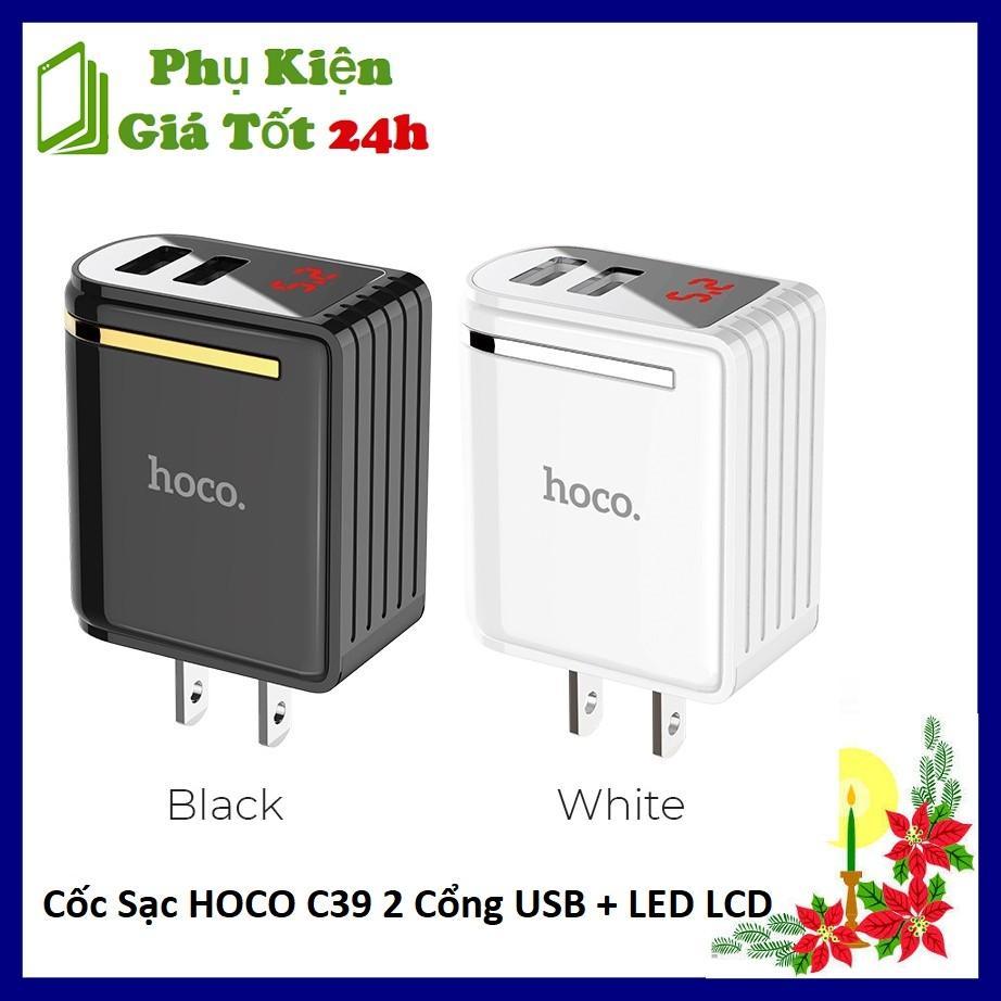 Cốc sạc hoco c39 2 cổng usb + led lcd