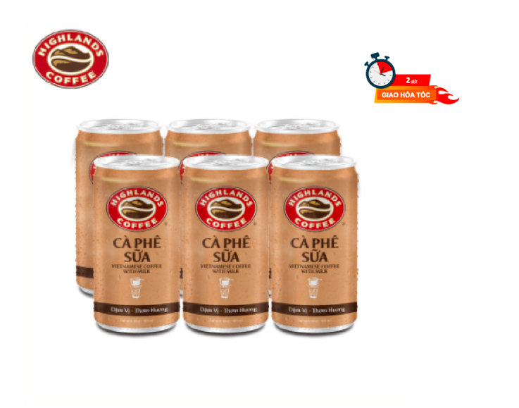 Lốc 6 Lon Cà Phê Sữa Đá Highlands Coffee 185ml/lon - Mới sản xuất