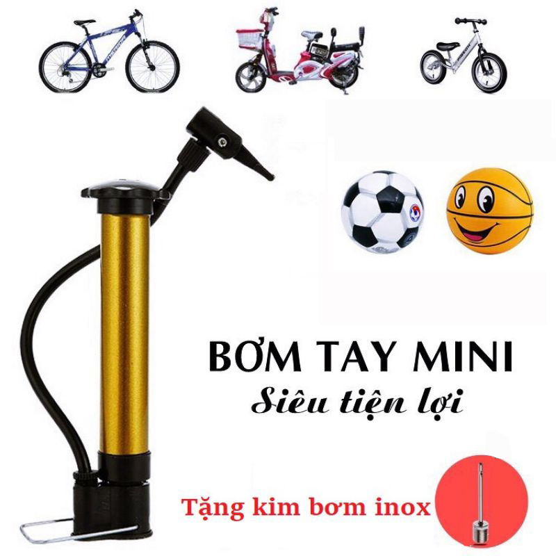 Bơm mini cầm tay, bơm xe đạp, xe máy tặng kèm kim bơm bóng tiện lợi