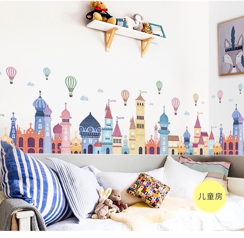 Decal tranh dán tường chân tường lâu đài