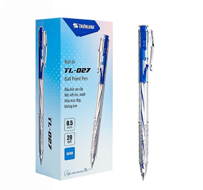 [HỘP 20 CÂY] Combo 20 Bút bi Thiên Long TL- 027 ngòi 0,7mm - Bút bi viết mực xanh ngòi nhỏ cho học sinh, sinh viên, nhân viên văn phòng 22 đánh giá