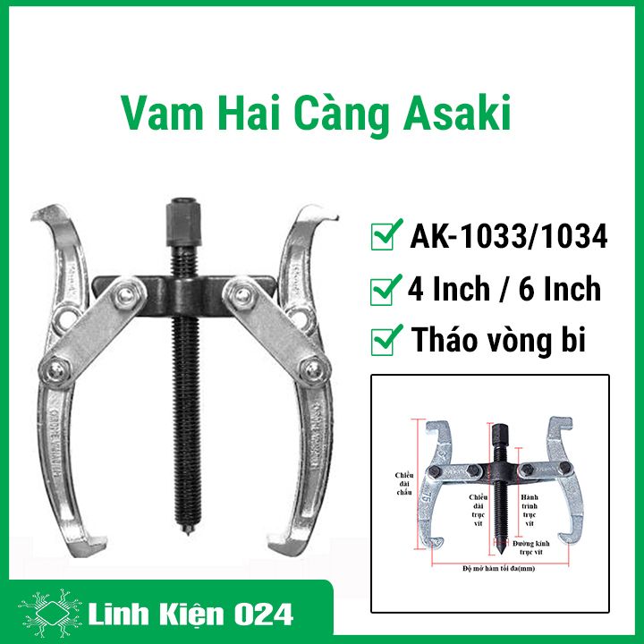 Vam cảo 2 càng asaki - ak-1033/ ak-1034 4 inch/ 6 inch tháo lắp vòng bi, bánh răng linh hoạt