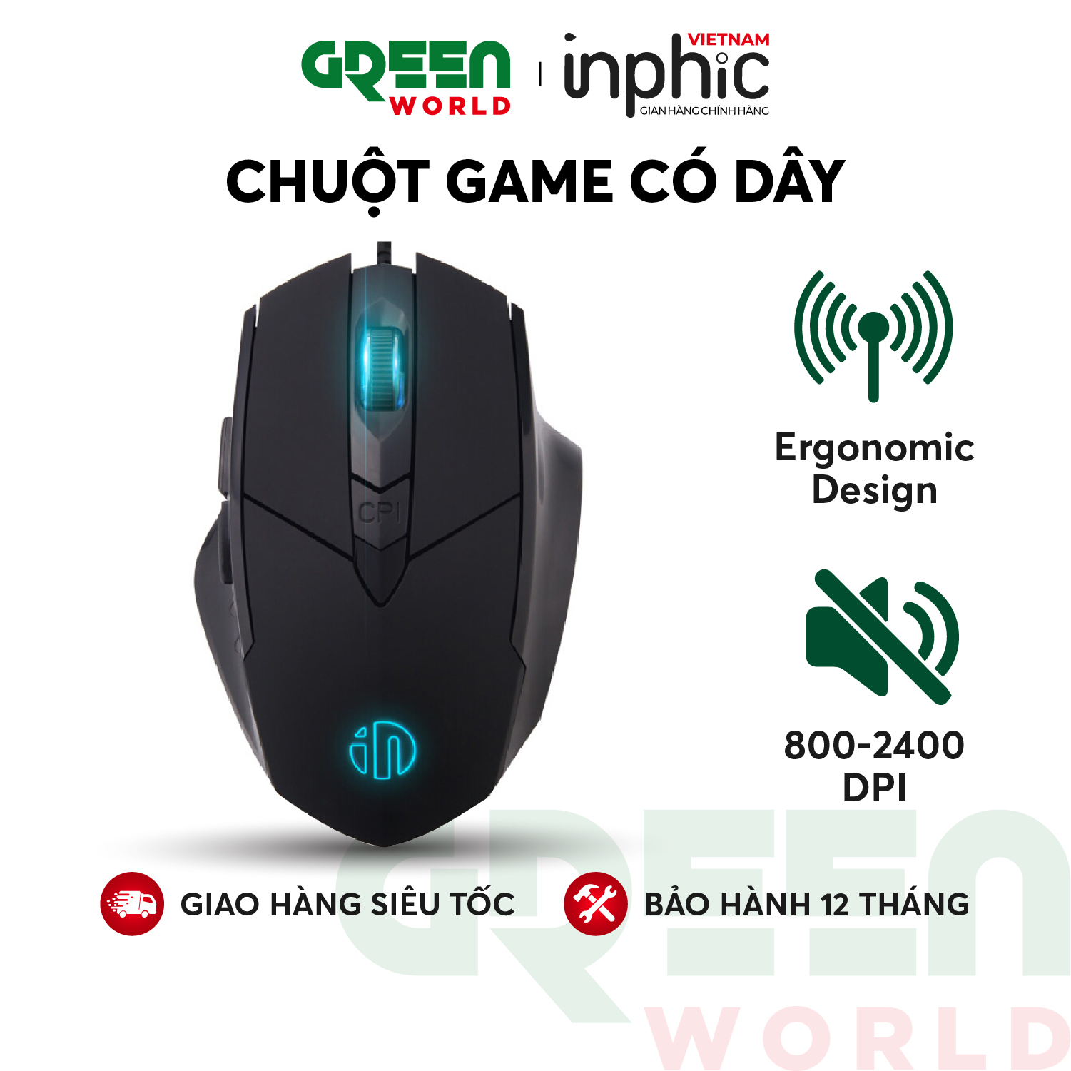 Chuột chơi game inphic PW1H chuột văn phòng có dây Độ phân giải: 1200dpi