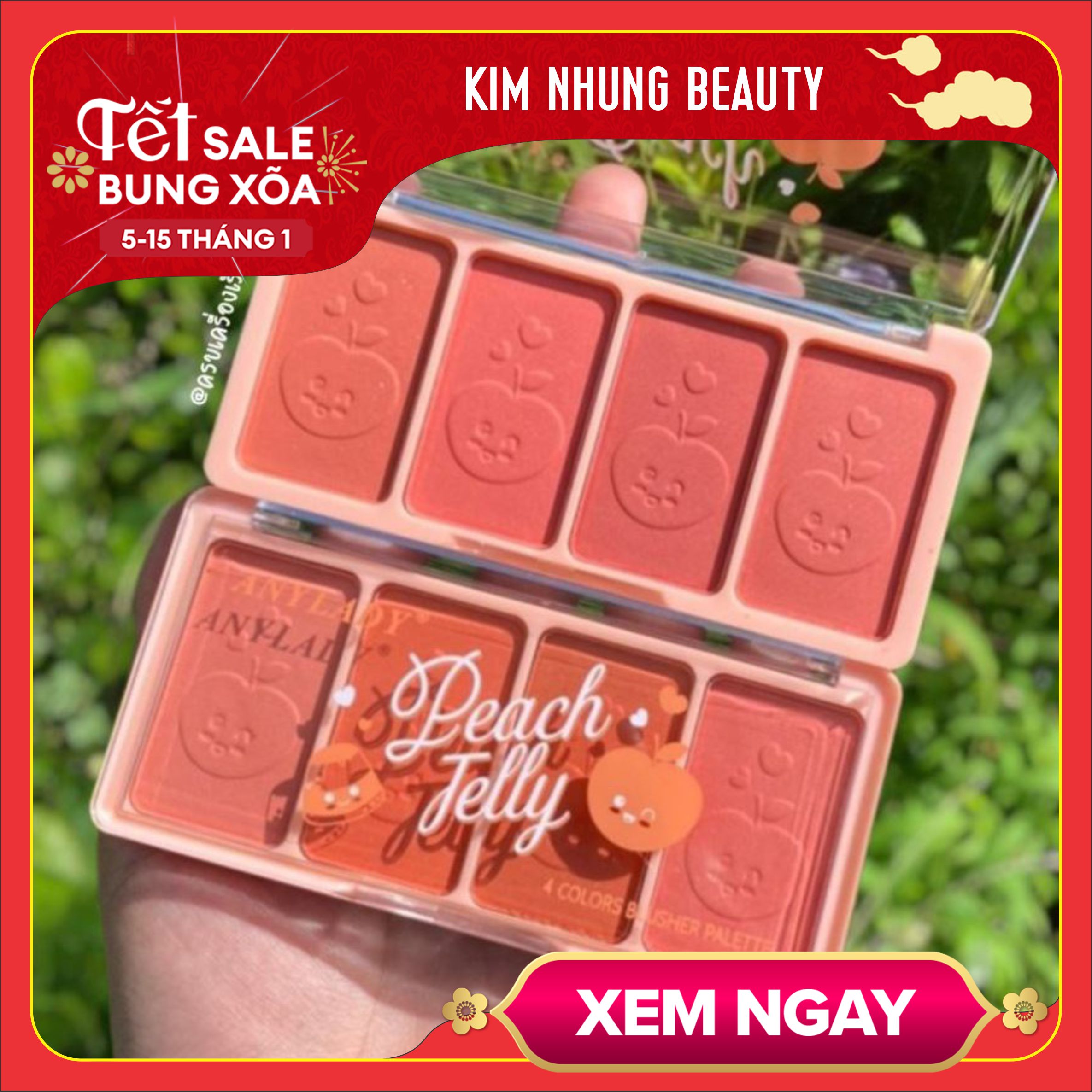 Má hồng 4 tone Anylady Peach Jelly Blusher, tone cam, tone hồng đào, lên màu đẹp, lâu trôi