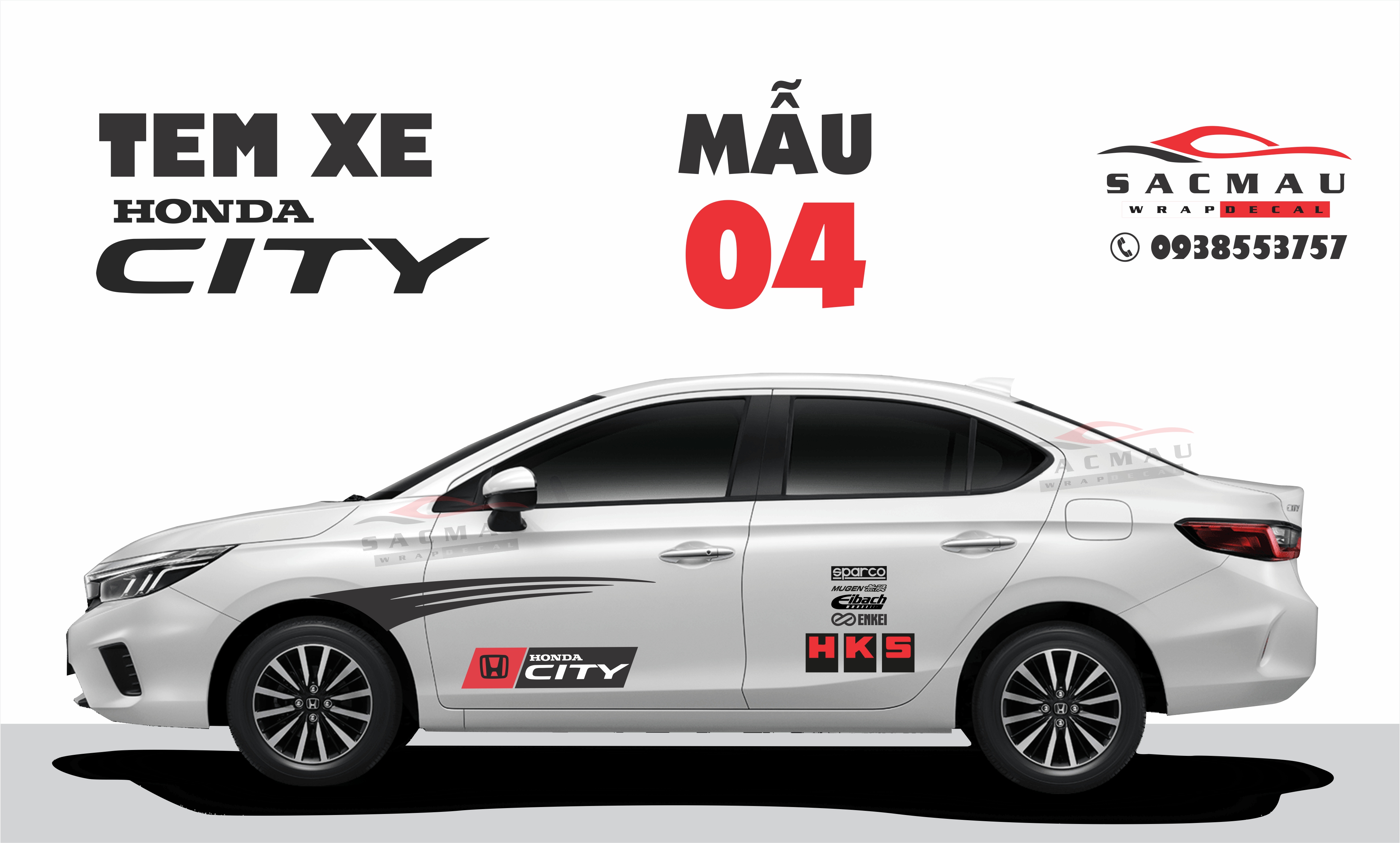 Tem dán xe trang trí Honda City mẫu 04, một bộ đủ 2 bên hông