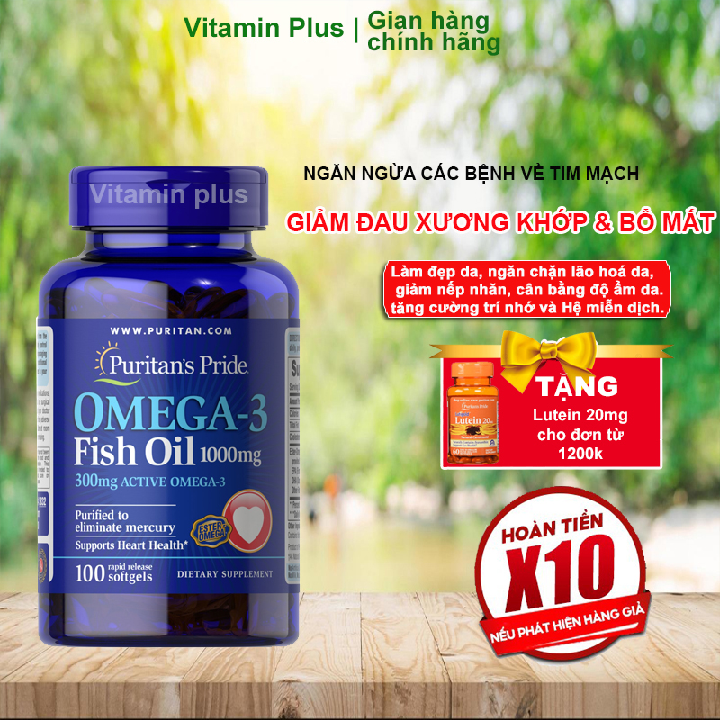 Dầu cá hồi omega 3 của mỹ bổ sung EPA DHA bổ mắt não tim mạch tăng cường hệ miễn dịch Puritans Pride Fish Oil 1000mg Omega 369