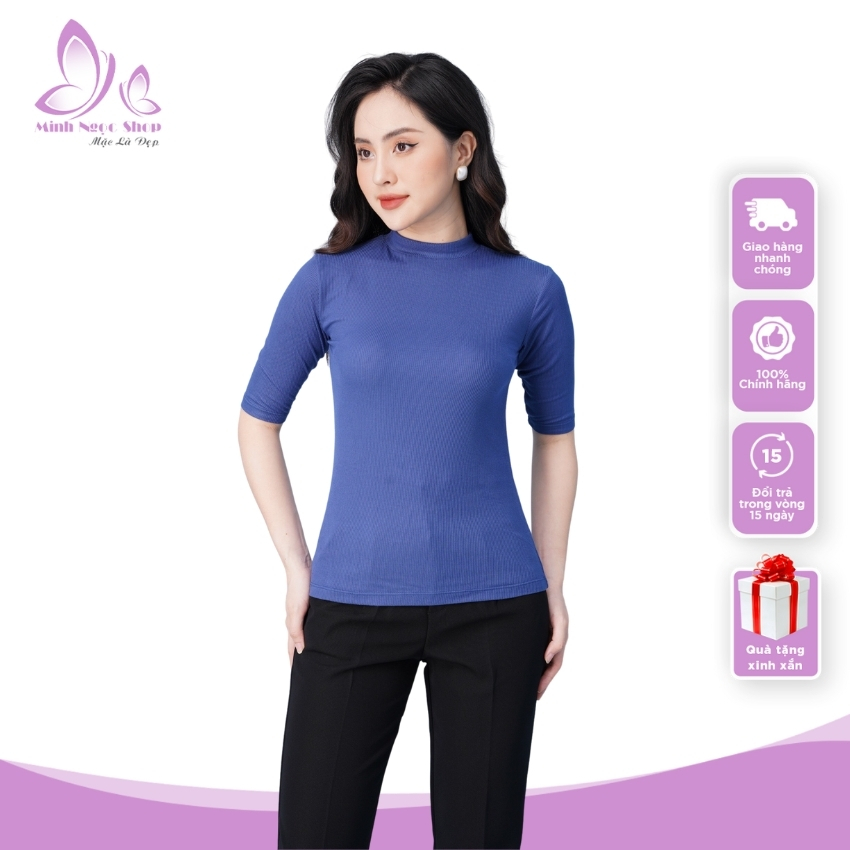 Áo thun len tăm Minh Ngoc tay lỡ cổ cao 3 phân dáng ôm siêu xinh